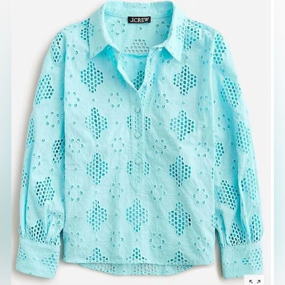 J Crew Eyelet Popover Top NWT - Picture 1 of 14
